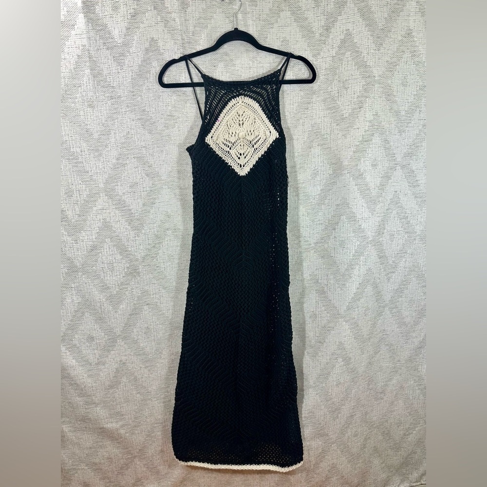 NWT Zara black crochet maxi dress size S
